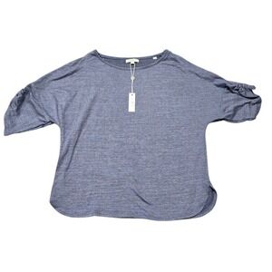 Max Studio London 3705S79 Top Womens Small Denim Blue Polyester Rayon Ruched